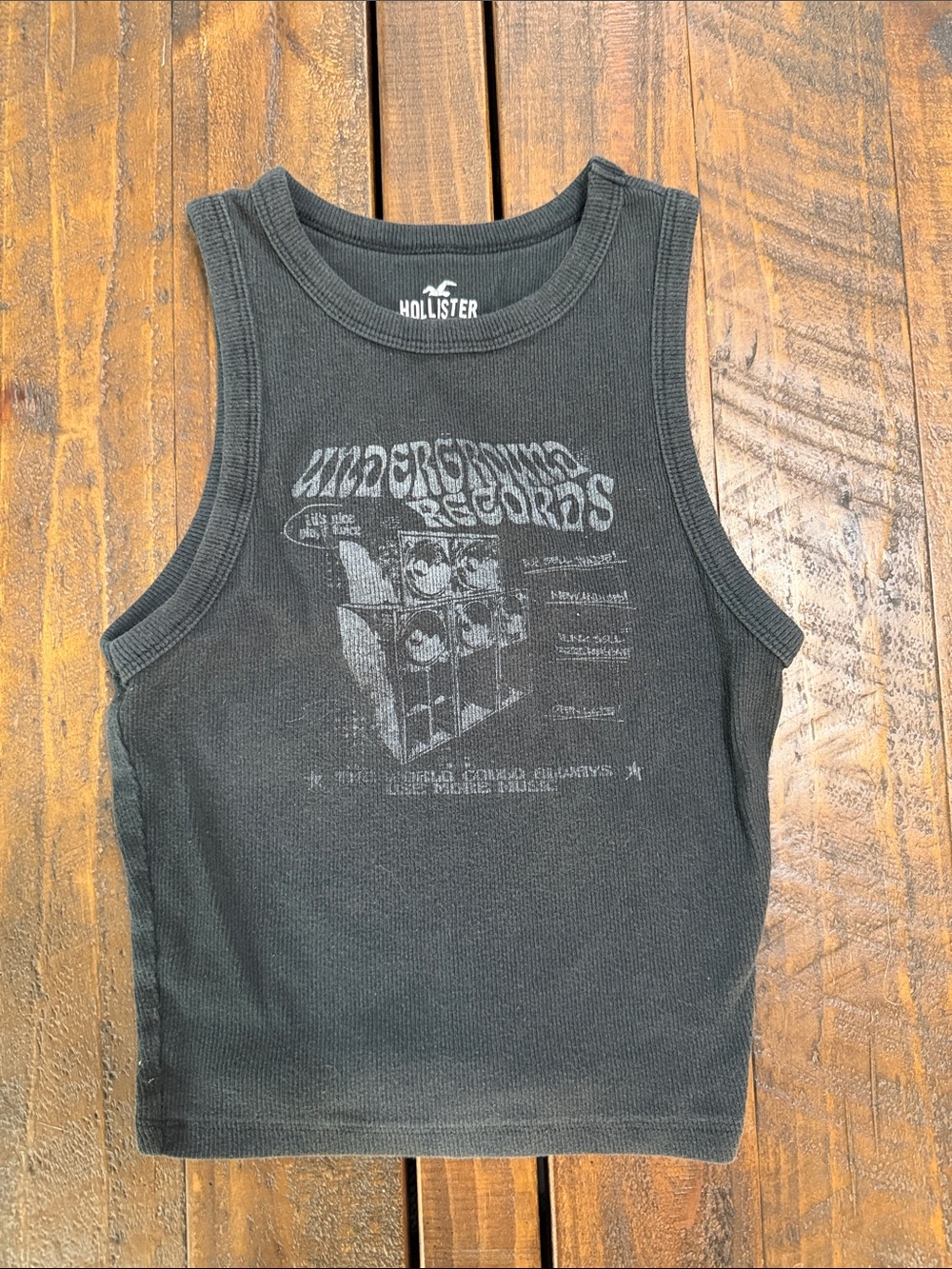 Hollister Black Ribbed Tank Top with Graphic Print